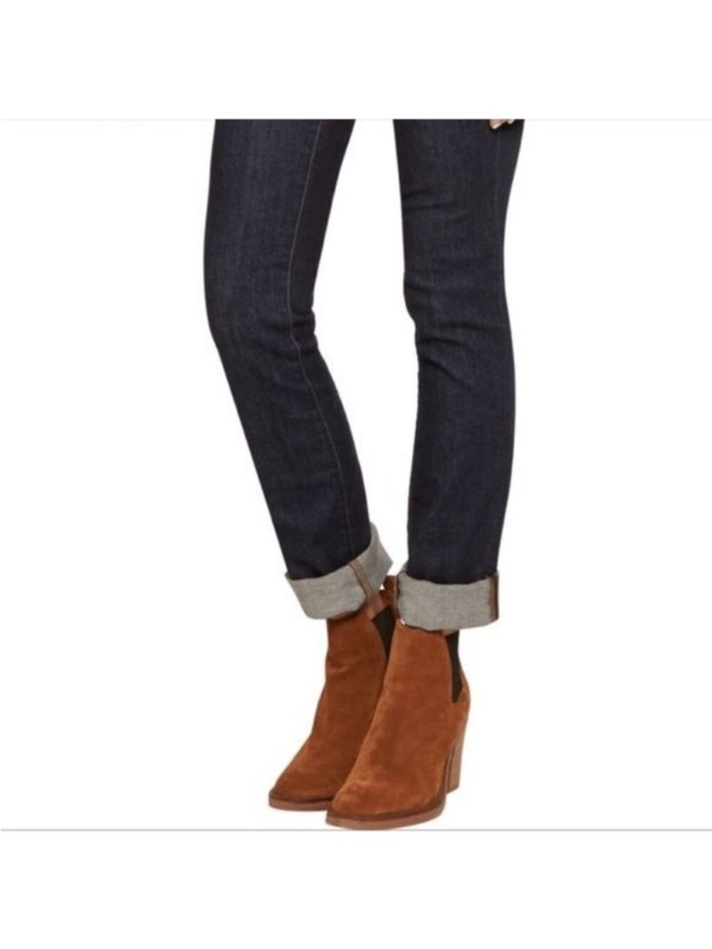 Maje brown suede Chelsea boots block stacked heel round toe 9.5